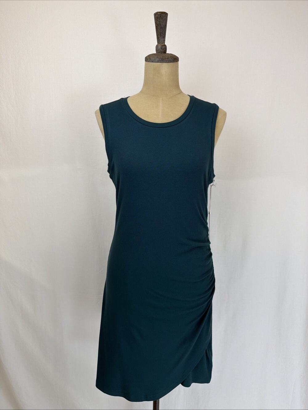 NWT Another Love "Yulia" Green Ribbed Knit Side Ruching Midi Tank Dress XS #0645